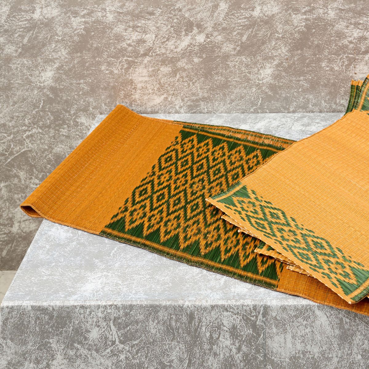 Handwoven Madur Runner and Mats Set (Mustard)