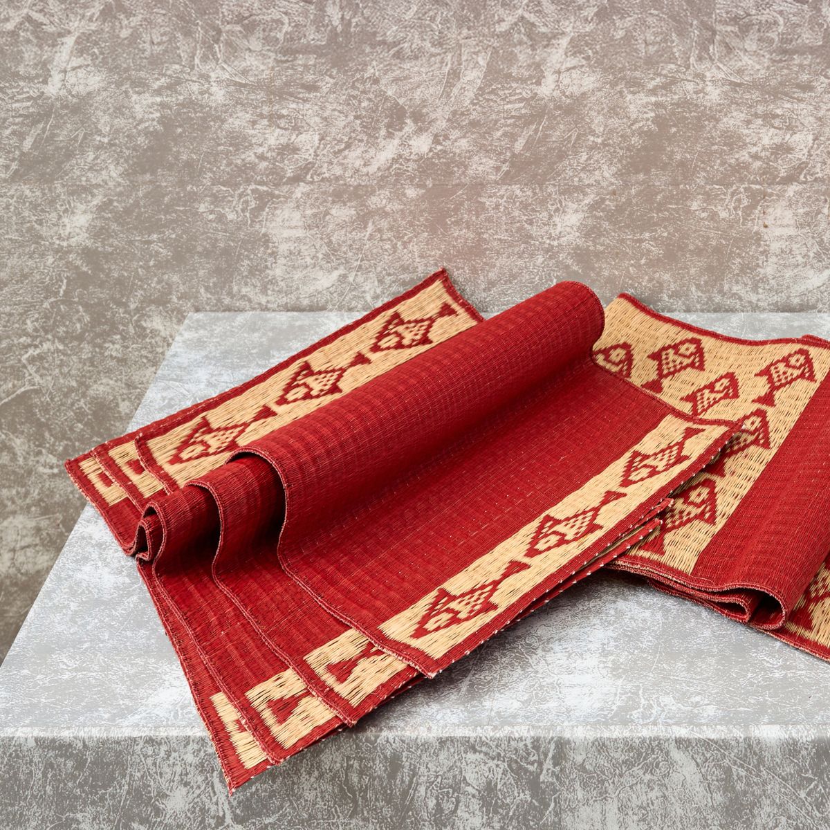 Handwoven Madur Runner and Mats Set (Red Fish)
