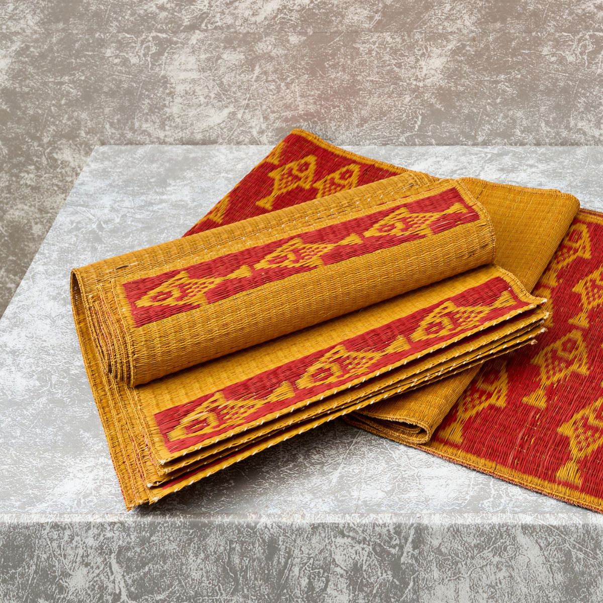 Handwoven Madur Runner and Mats Set (Yellow Fish)