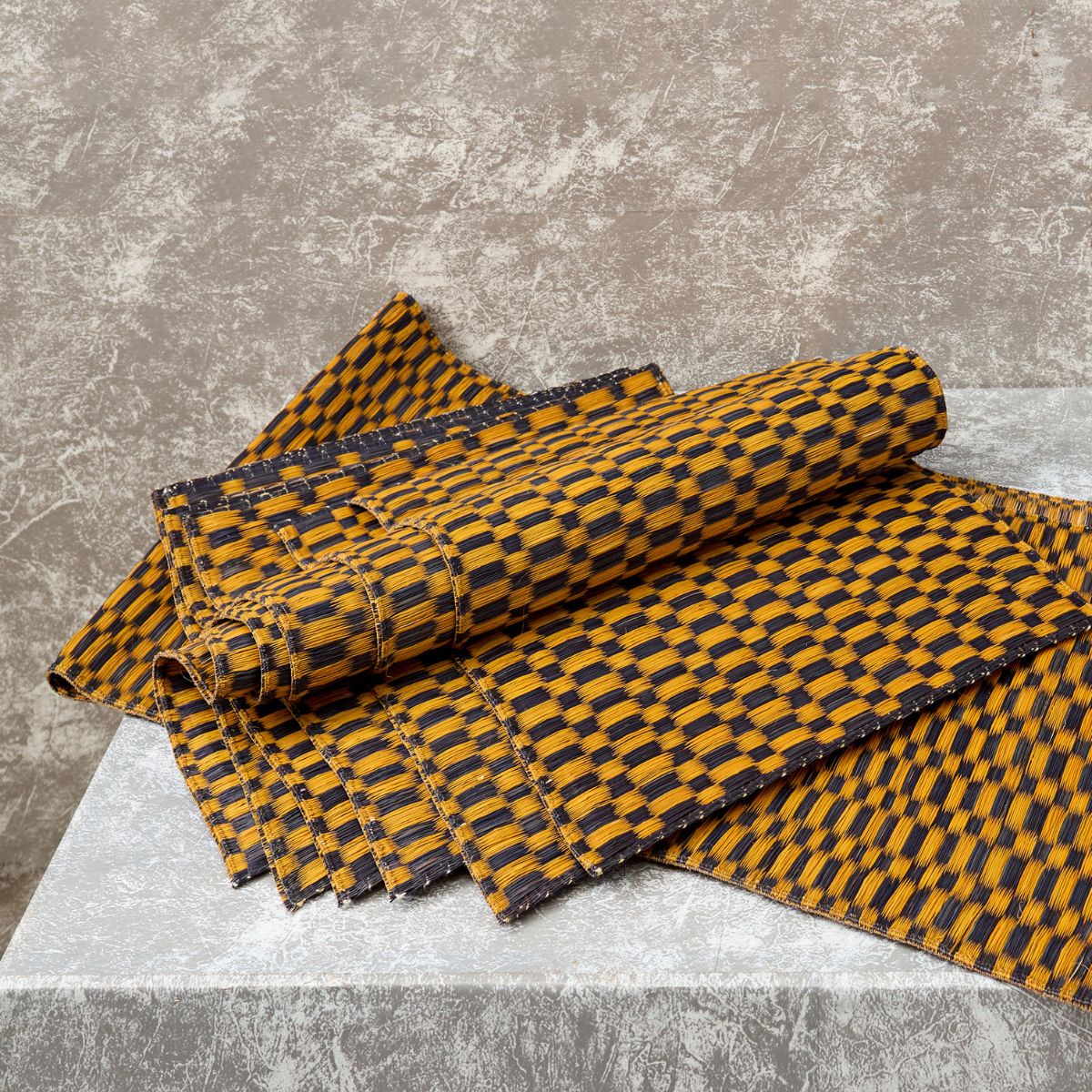 Handwoven Madur Runner and Mats Set (Ochre)