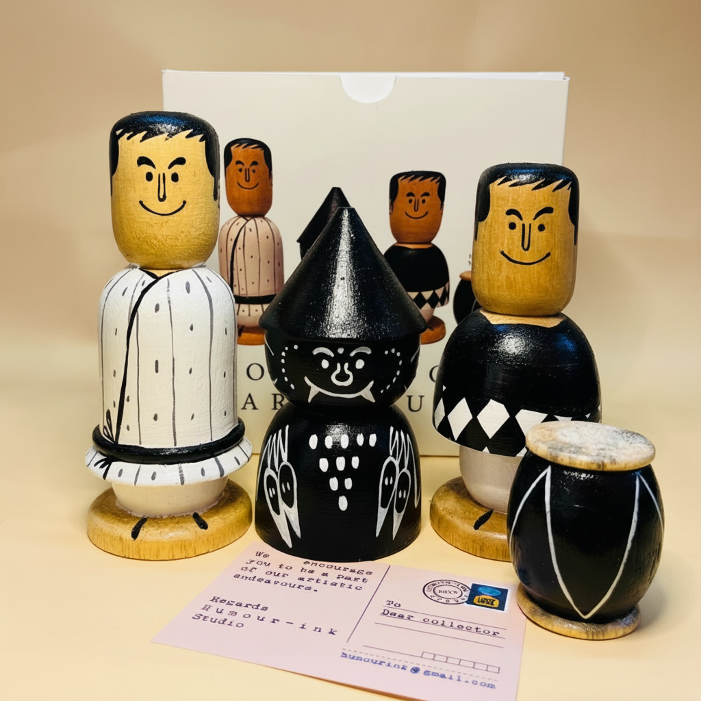 Wooden Dolls Caricature- Set of 4 (Inspired from the stories of Satyajit Ray)