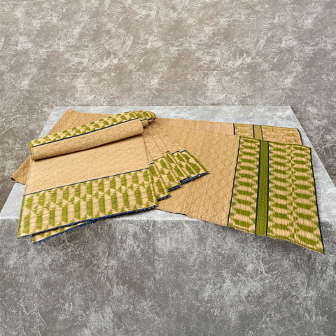 Handwoven Madur Runner and Mats Set (Green Pattern)
