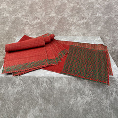 Handwoven Madur Runner and Mats Set (Red and Green)