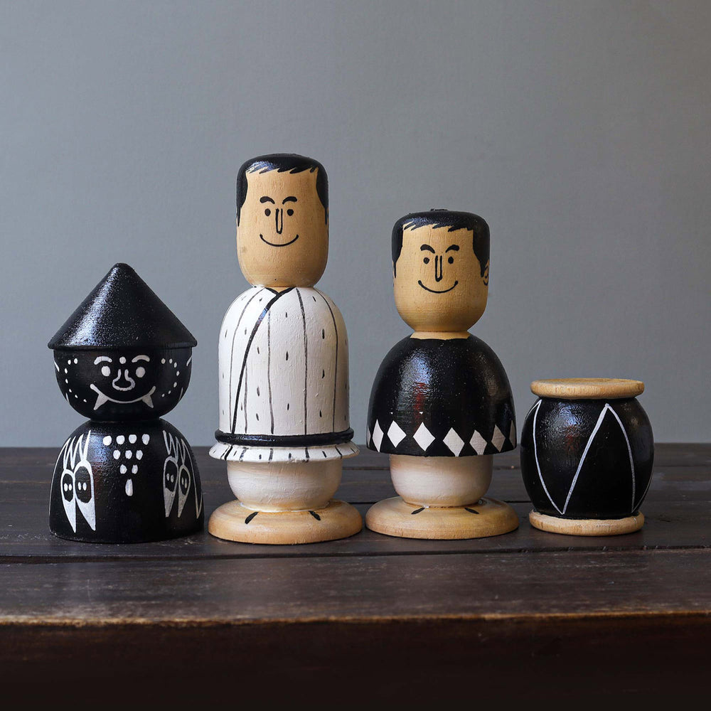Wooden Dolls Caricature- Set of 4 (Inspired from the stories of Satyajit Ray)