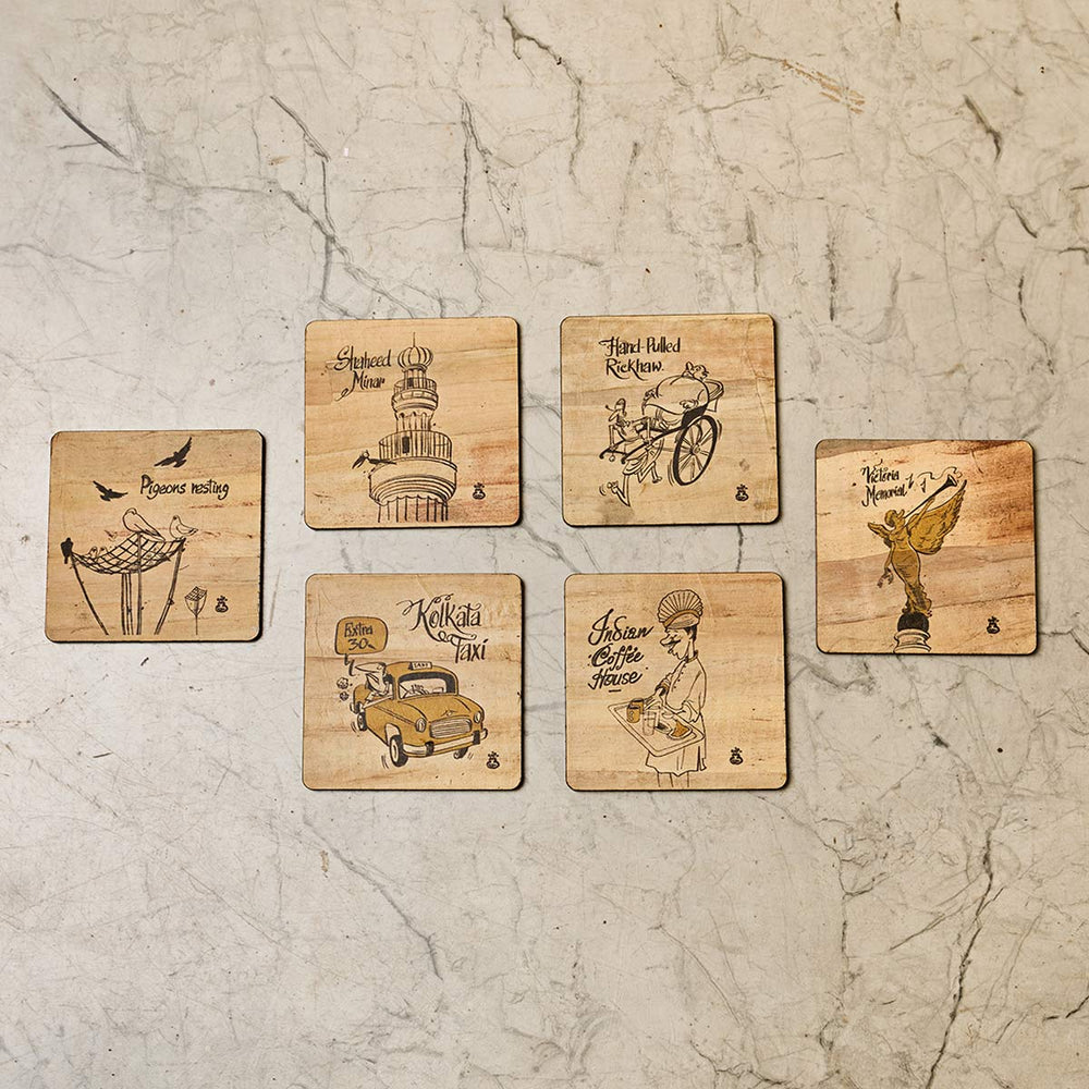 Set of 6 Kolkata-themed coasters (Water-Hyacinth)