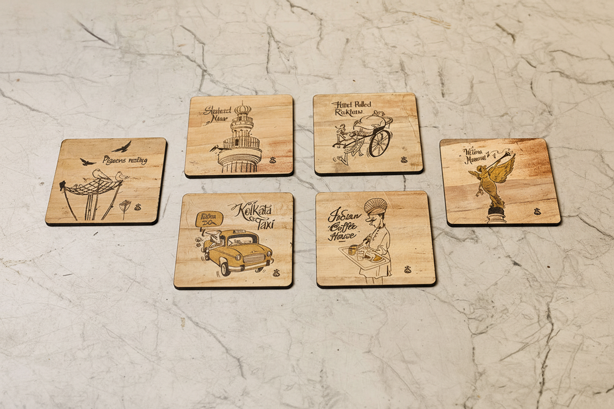 Set of 6 Kolkata-themed coasters (Water-Hyacinth)