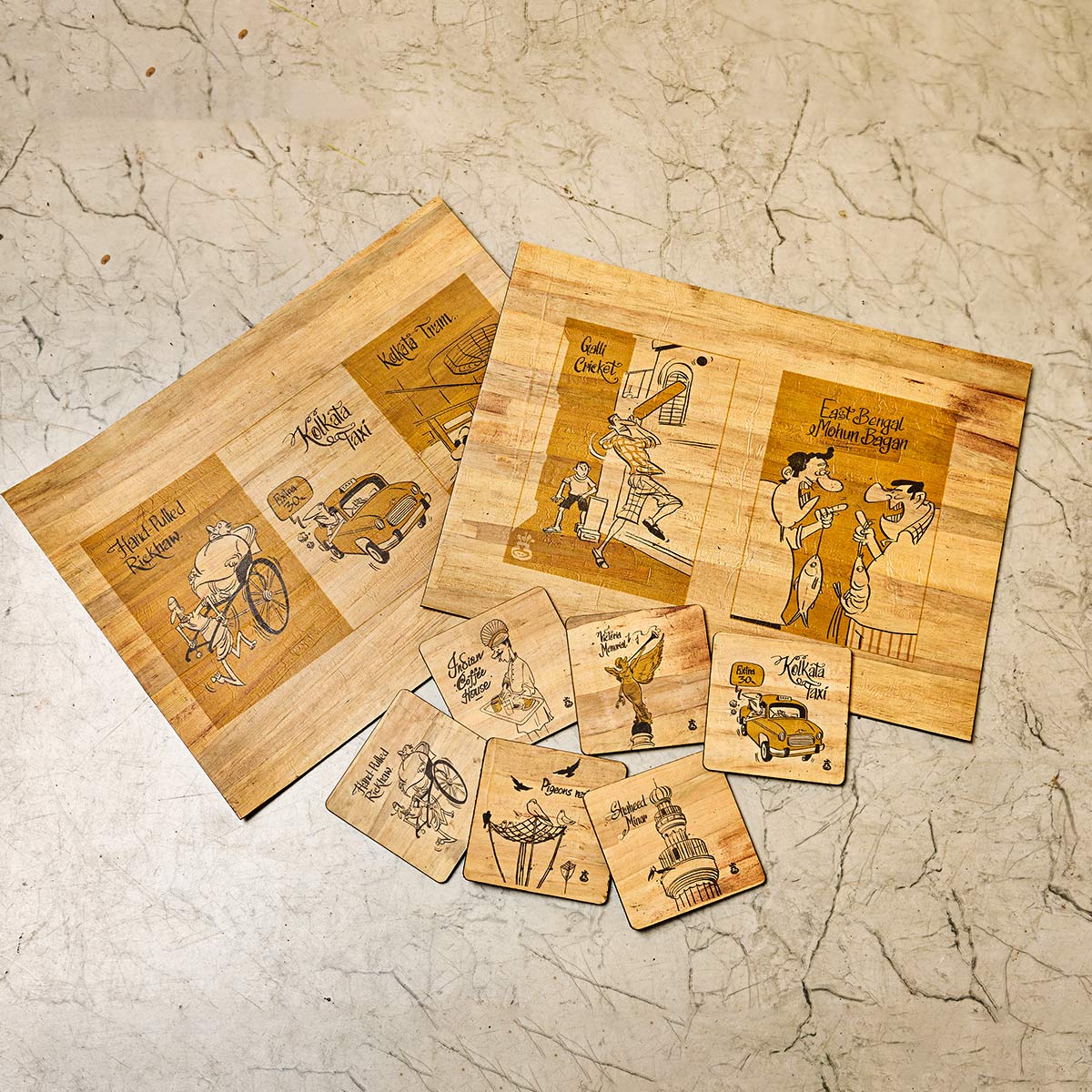 Kolkata Sports & Transport Mats and Coasters Set (Water Hyacinth)