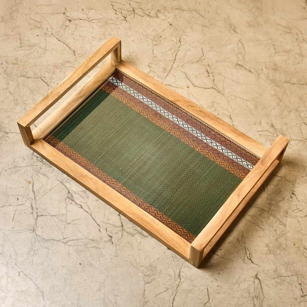 Wooden Big Tray with Handle- Moss Green
