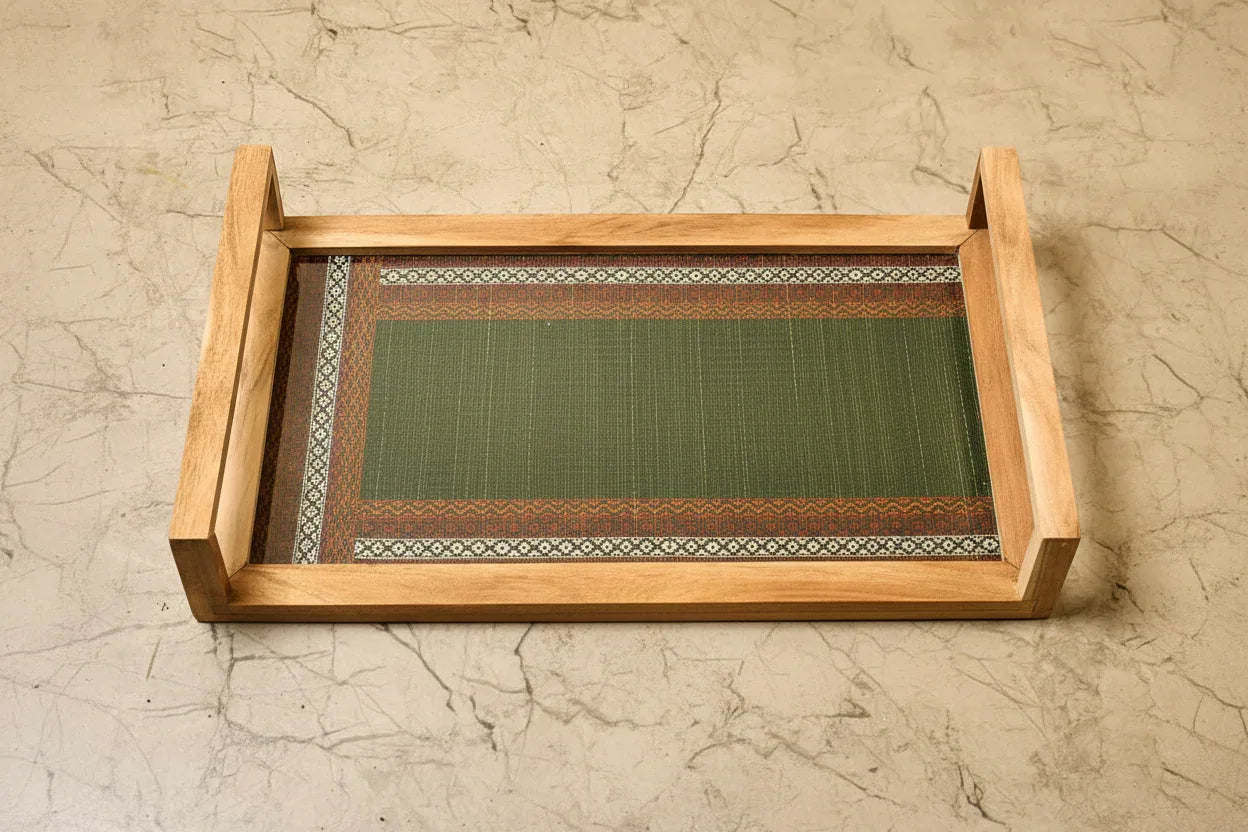 Wooden Big Tray with Handle- Moss Green