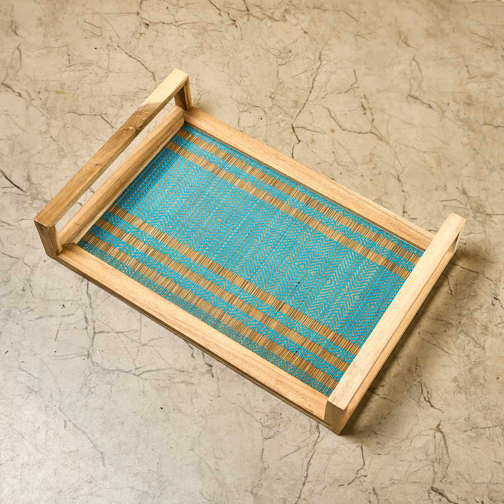 Wooden Big Tray with Handle- Blue
