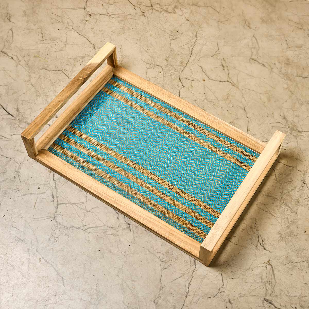 Wooden Big Tray with Handle- Blue