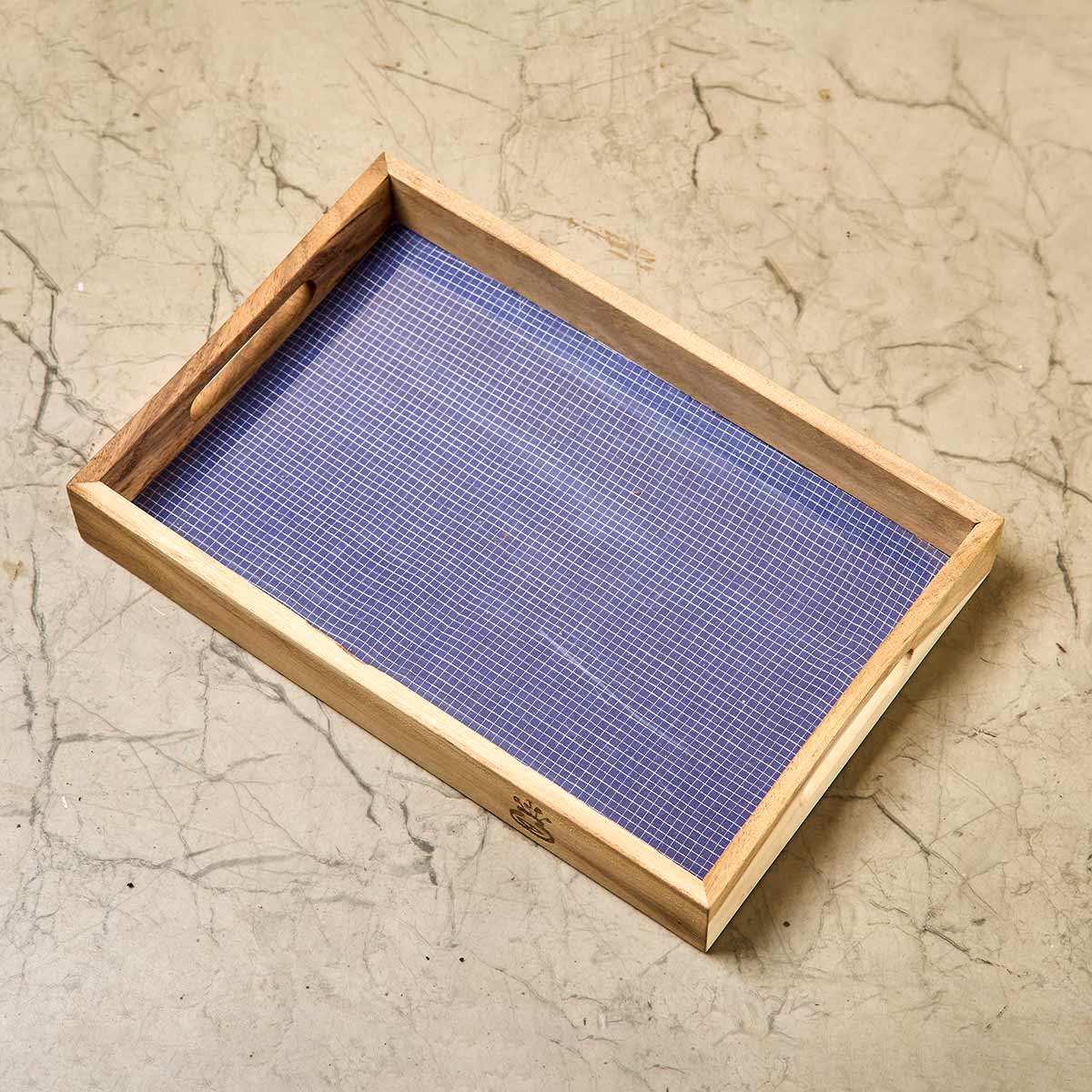 Wooden Framed Art Coaster and Tray Set- (Blue Jamdani)