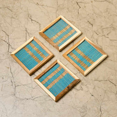 Wooden Framed Blue Madur Coaster (Set of 4)