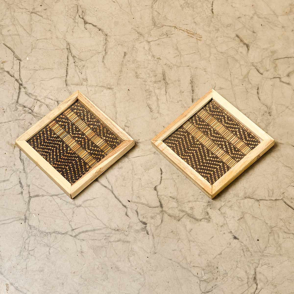 Wooden Framed Black Madur Coaster (Set of 2)