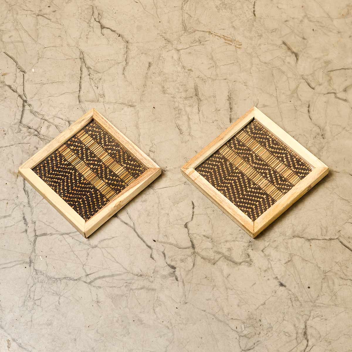 Wooden Framed Black Madur Coaster (Set of 2)