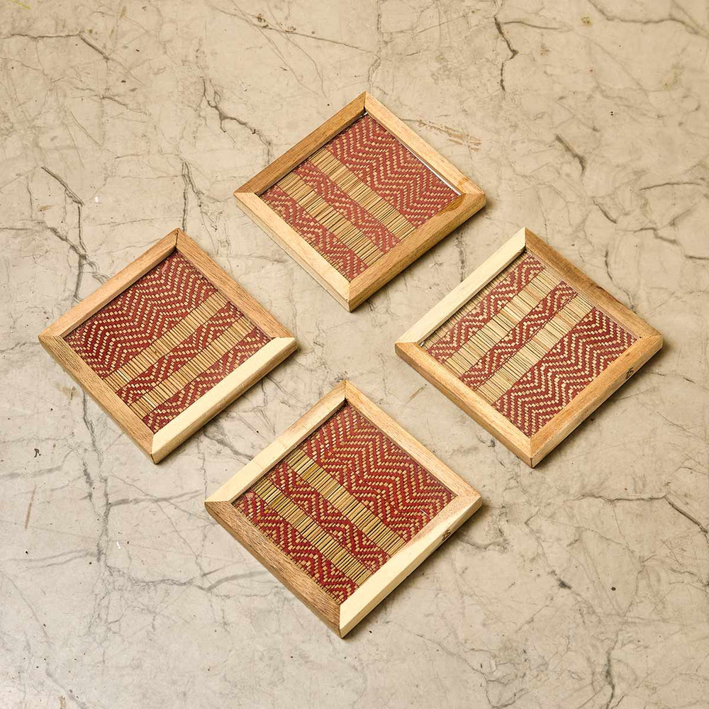 Wooden Framed Red Madur Coaster (Set of 4)