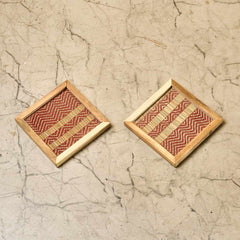 Wooden Framed Red Madur Coaster (Set of 2)