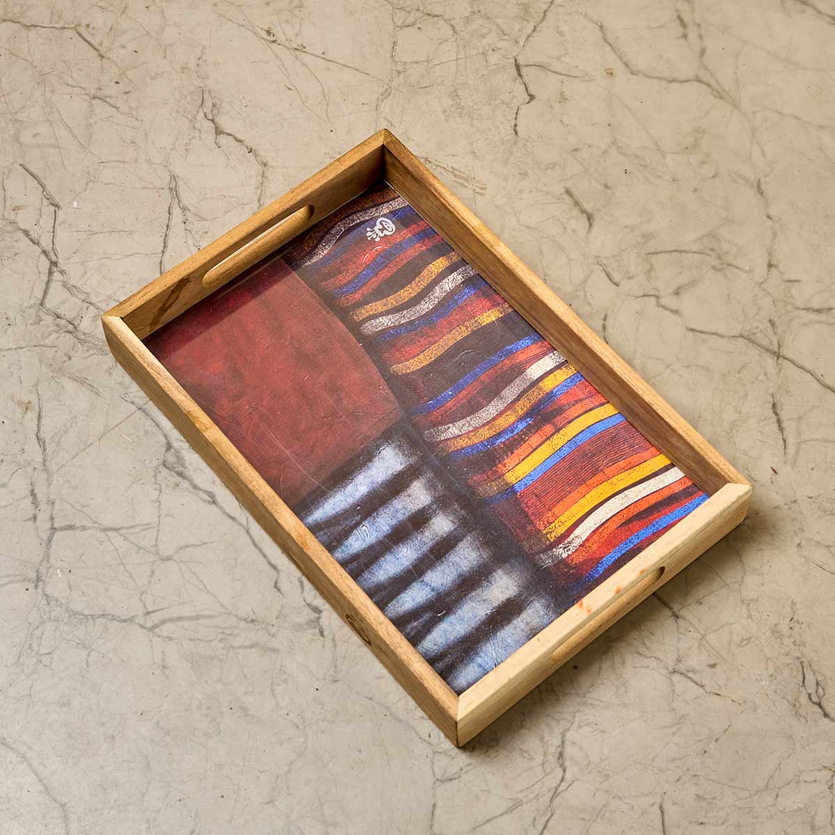 Wooden Framed Art Coaster and Tray Set- (Multi-colour)