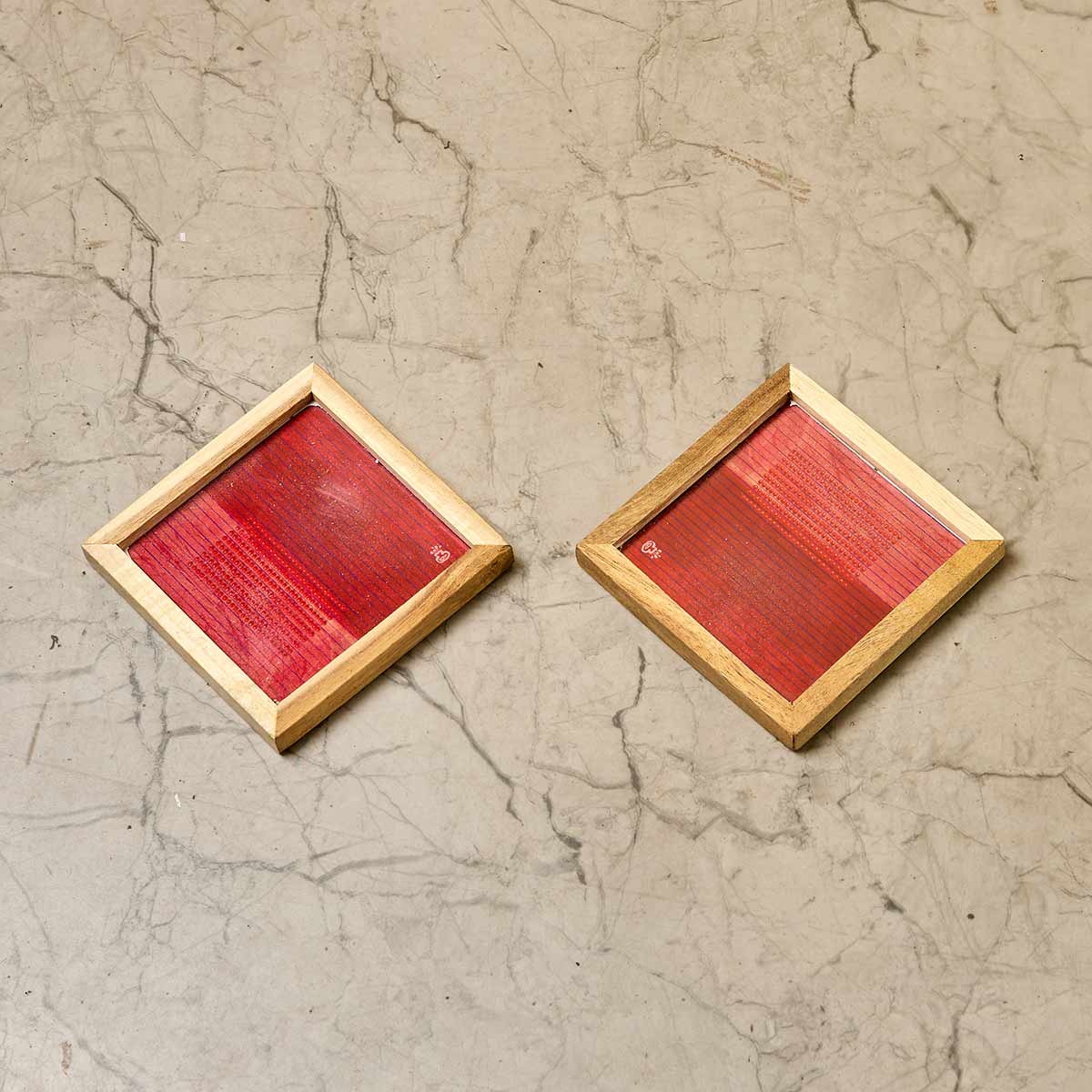 Wooden Framed Red Artwork Coaster (Set of 2)