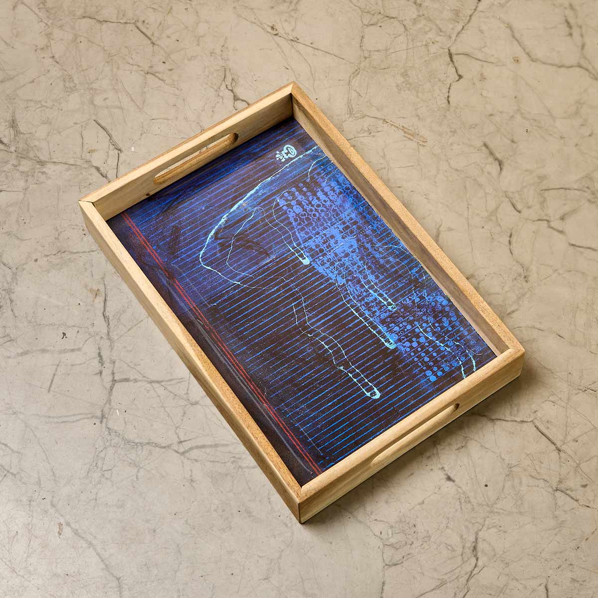 Wooden Framed Art Coaster and Tray Set- Blue