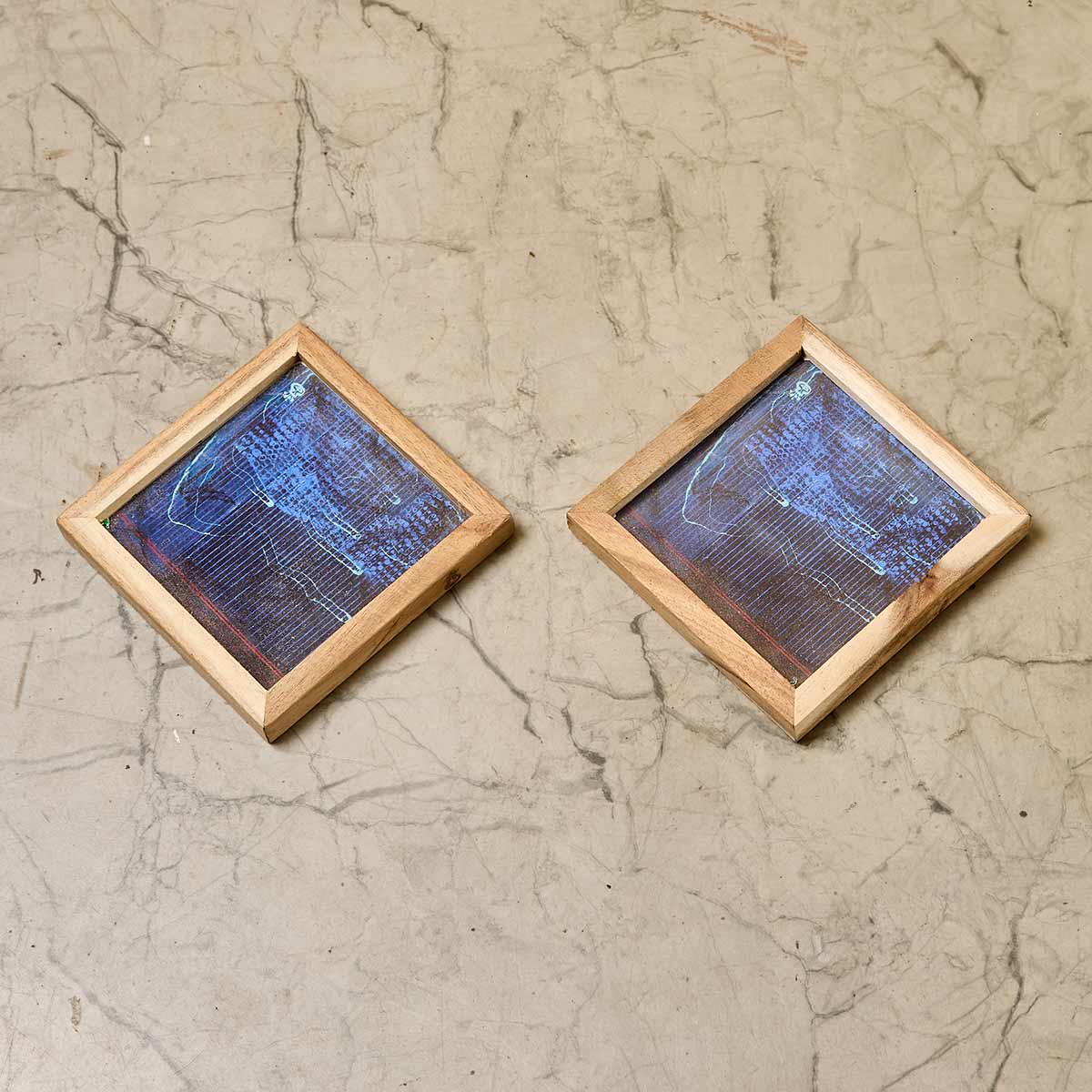 Wooden Framed Blue Artwork Coaster (Set of 2)