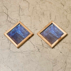 Wooden Framed Blue Artwork Coaster (Set of 2)