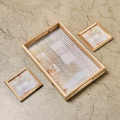 Wooden Framed Art Coaster and Tray Set-White