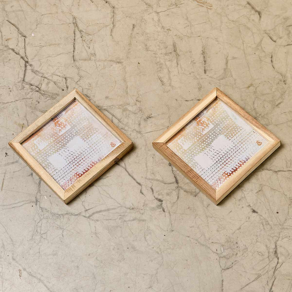 Wooden Framed White Artwork Coaster (Set of 2)