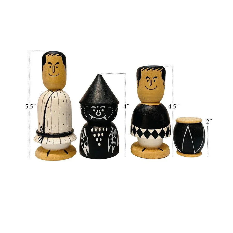 Wooden Dolls Caricature- Set of 4 (Inspired from the stories of Satyajit Ray)
