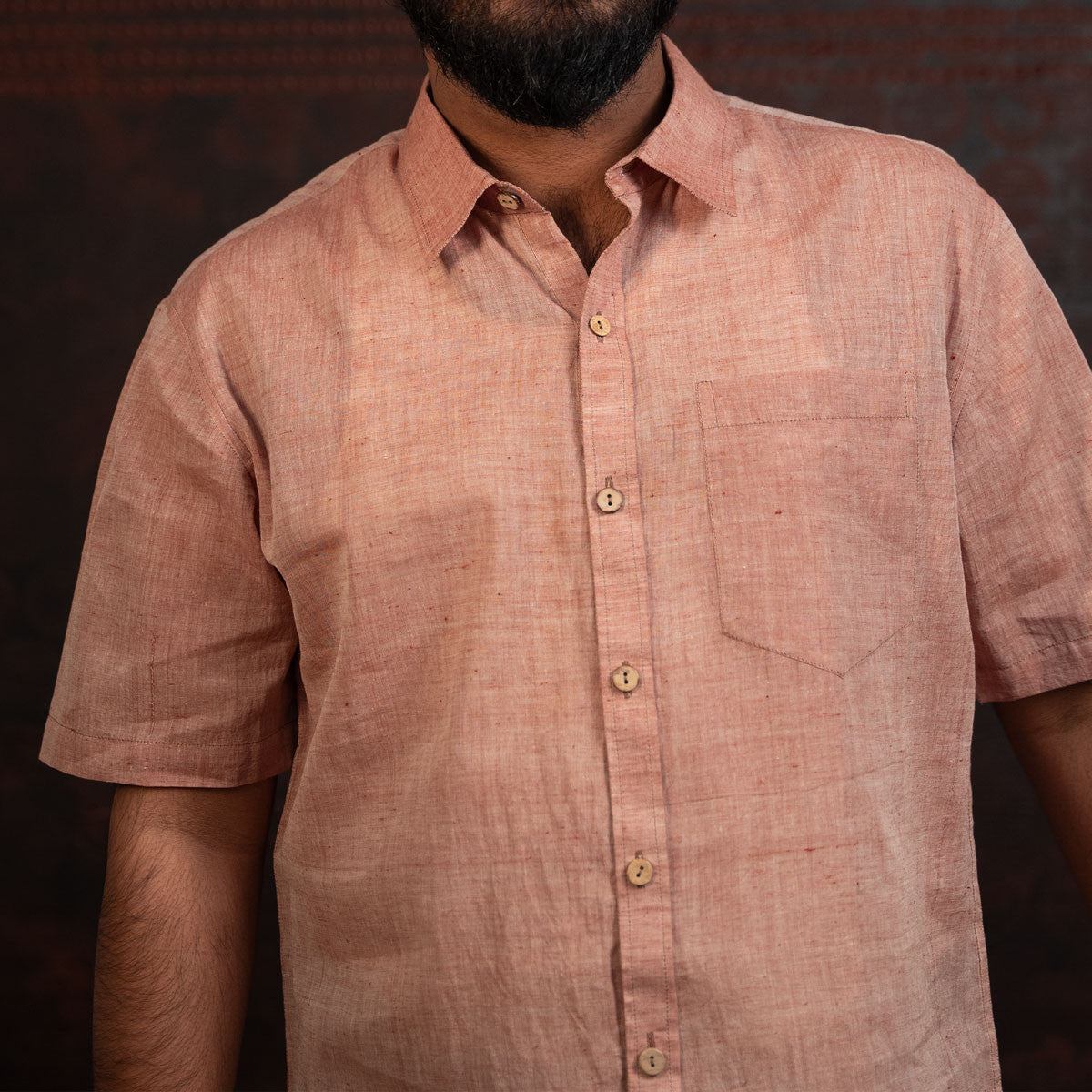 Salmon Cotton Half Sleeve Shirt