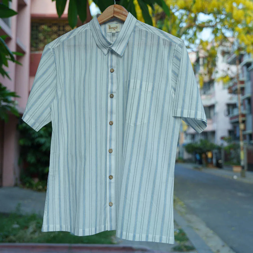 Grey and White Striped Cotton Shirt
