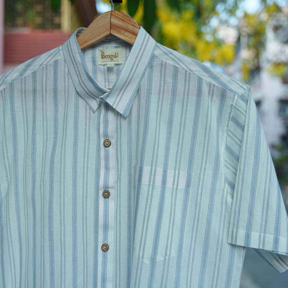 Grey and White Striped Cotton Shirt