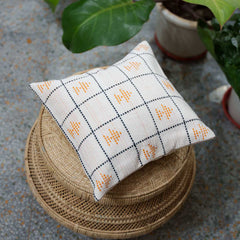 Handwoven Dhokra Cushion Cover (Beige)- 12