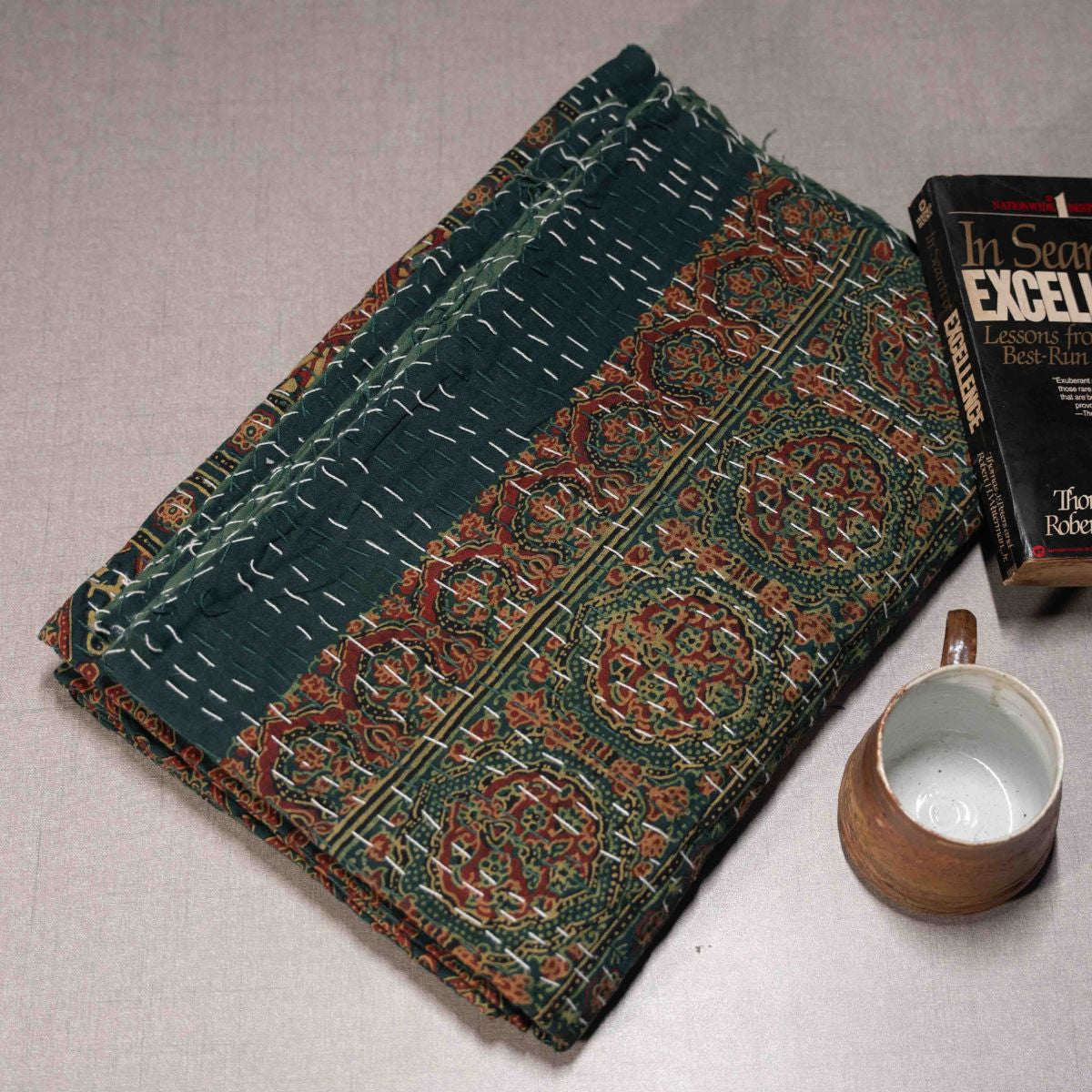 Single Green Kantha Quilt