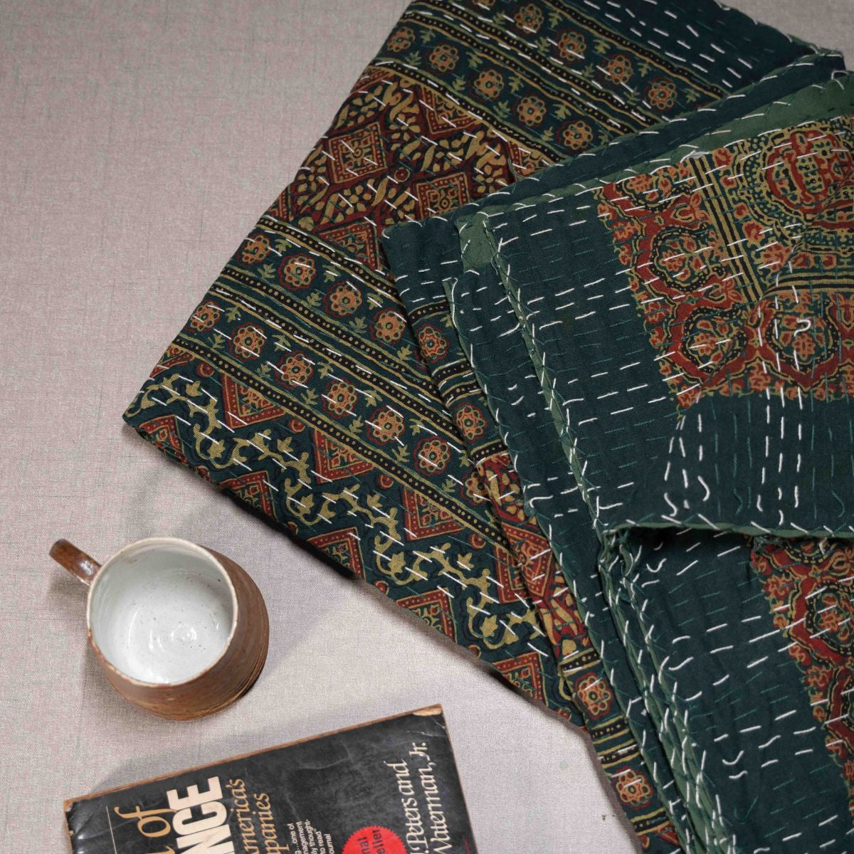 Single Green Kantha Quilt