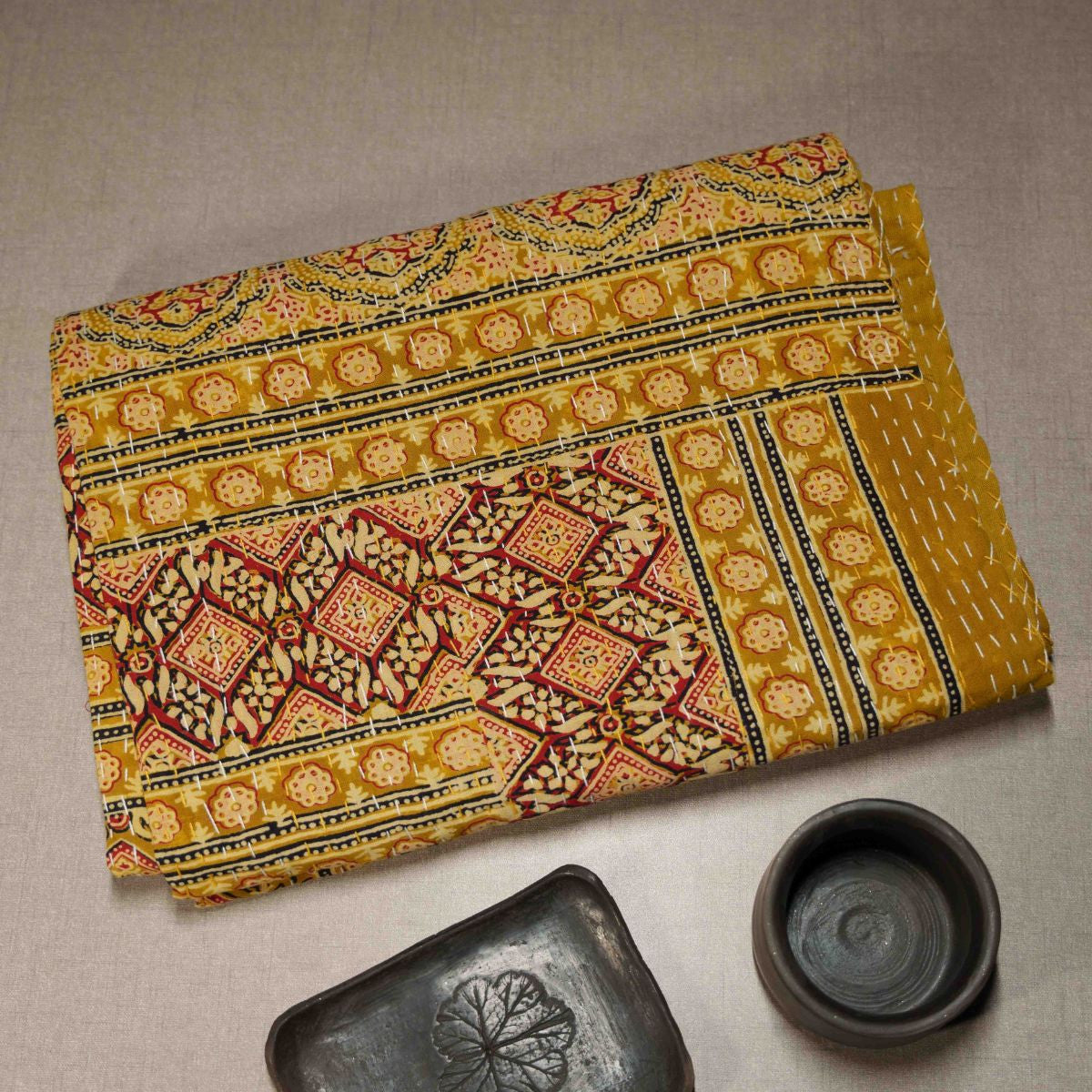 Single Mustard Kantha Quilt