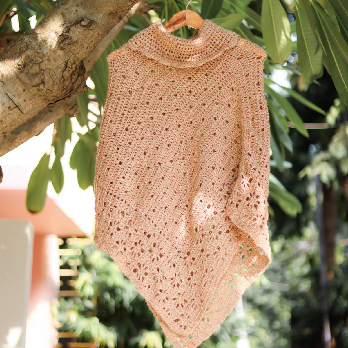 Pure Wool Peach Poncho