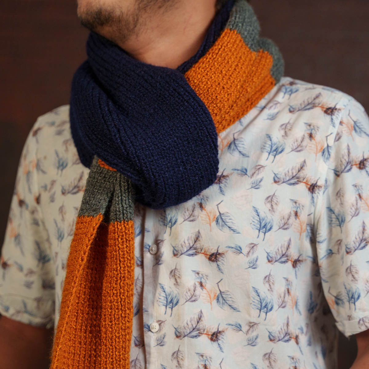 Pure Wool Orange and Blue Scarf