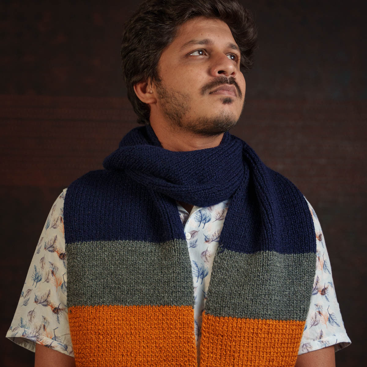 Pure Wool Orange and Blue Scarf