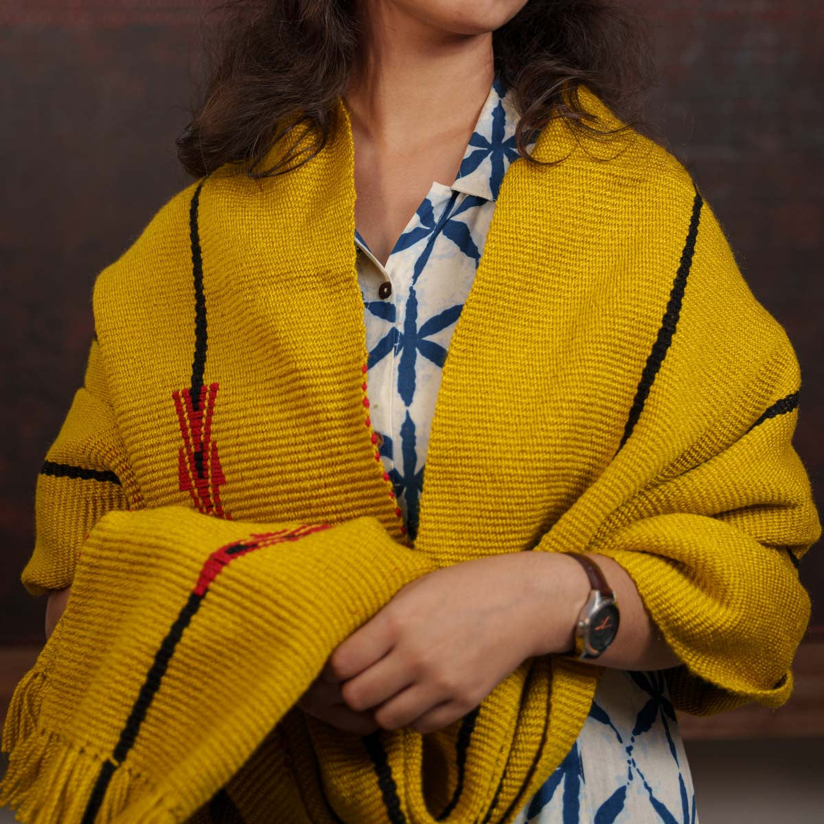 Pure Wool Handwoven Mustard Shawl