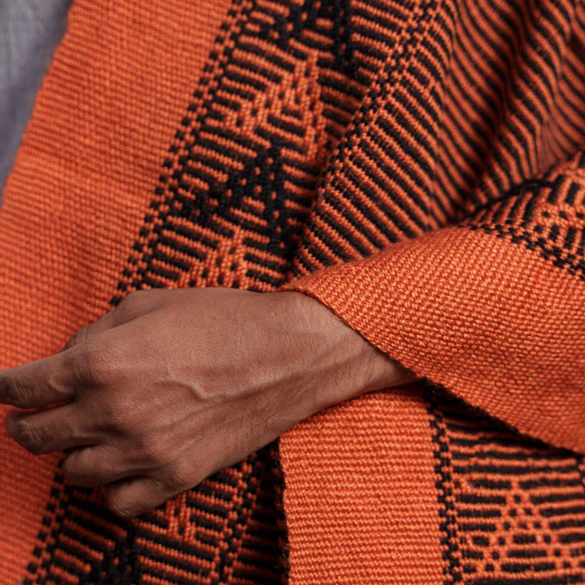 Pure Wool Handwoven Black and Orange Shawl