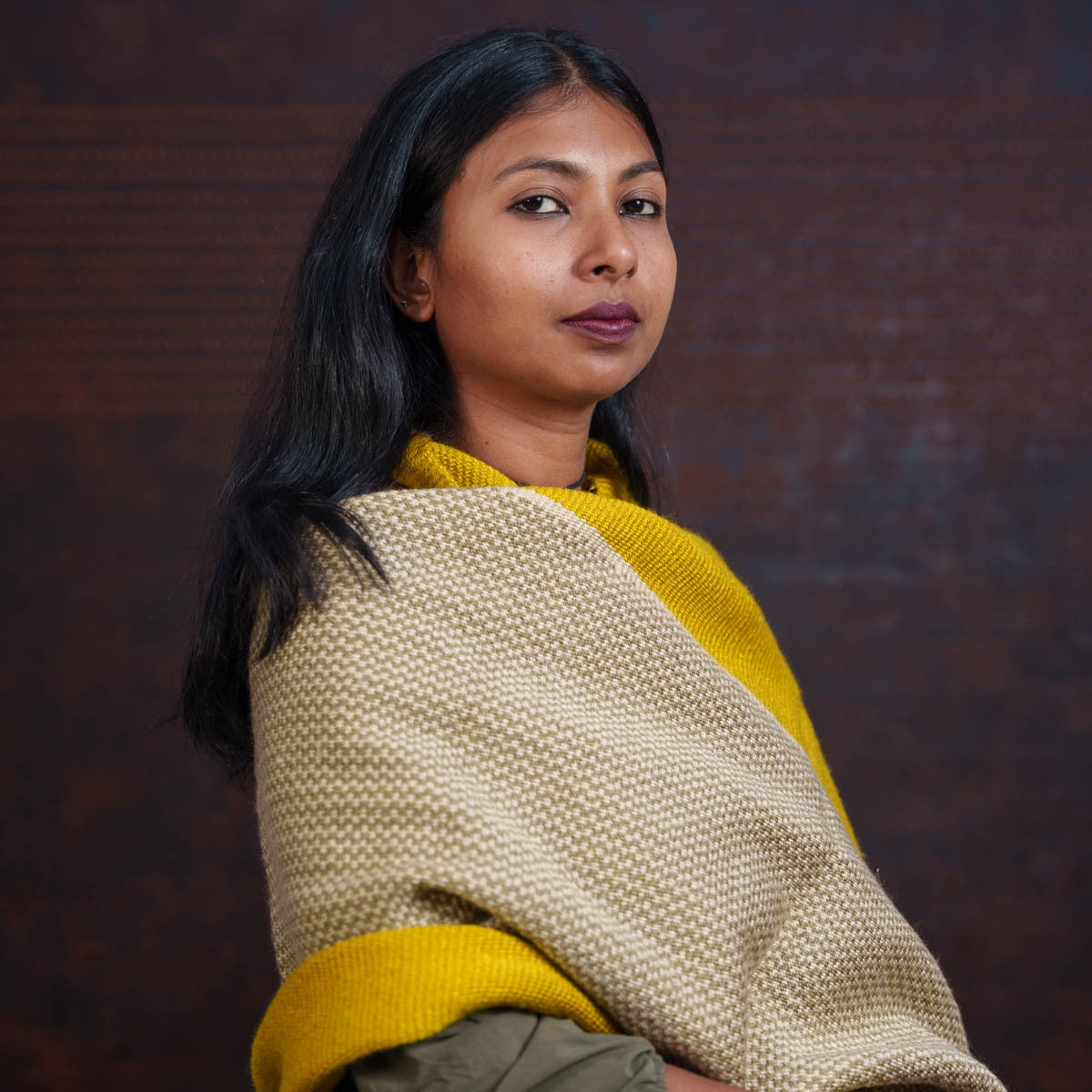 Pure Wool Handwoven Yellow and Ash Shawl