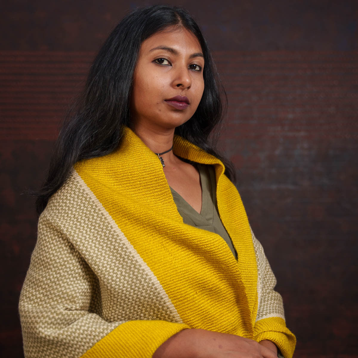 Pure Wool Handwoven Yellow and Ash Shawl