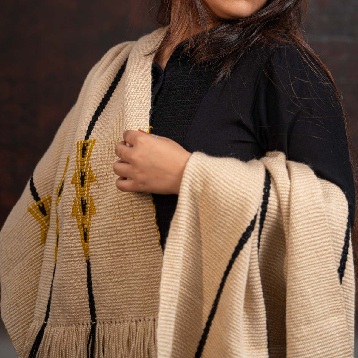 Pure Wool Handwoven Beige Shawl