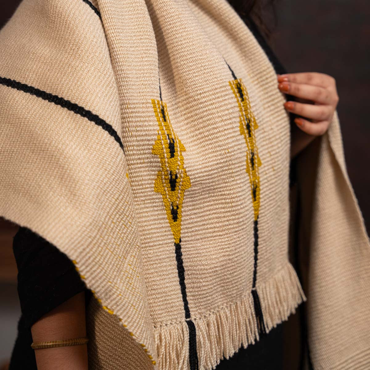 Pure Wool Handwoven Beige Shawl
