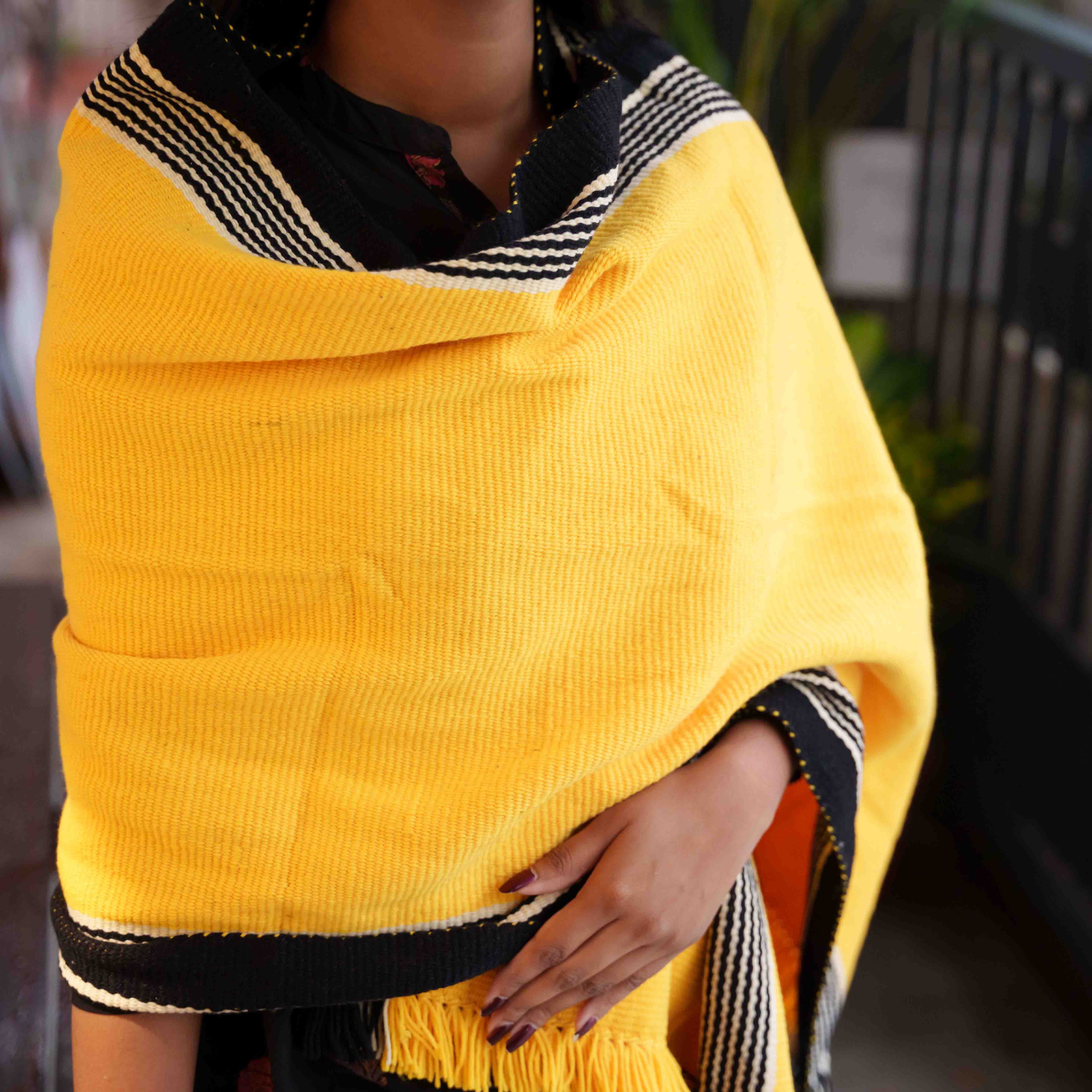 Yellow and Black Woolen Shawl