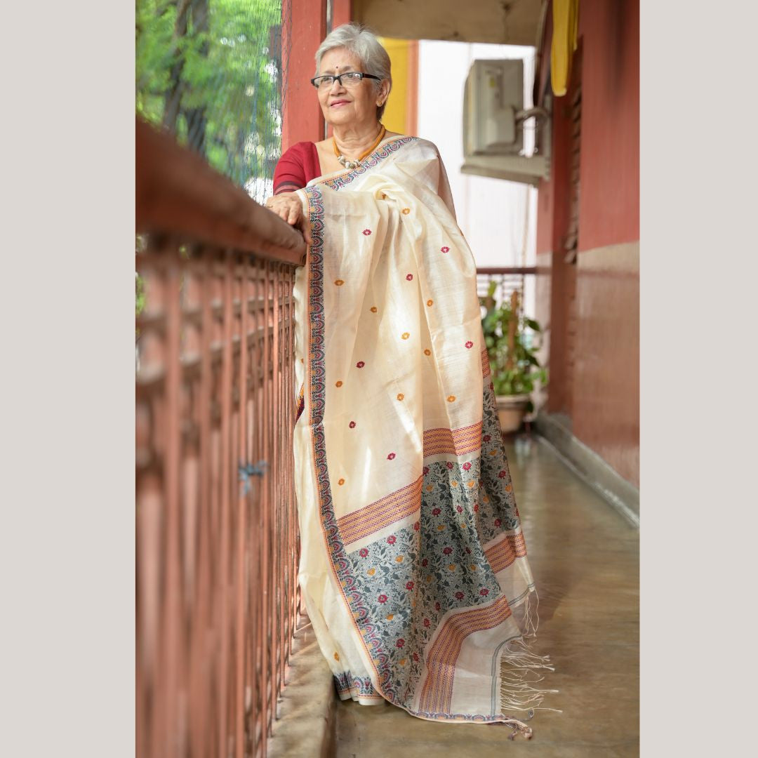 Twisted Tussar with Kantha Stitch Design