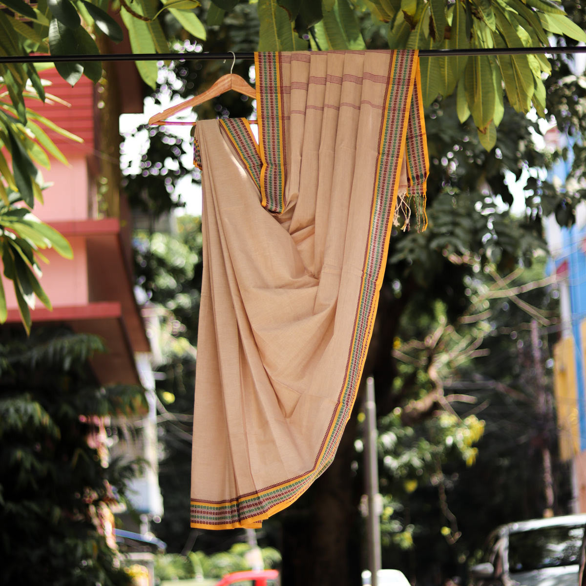 Shantipuri Pure Cotton Beige Saree