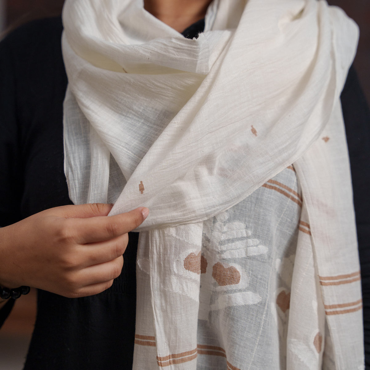 Cotton Jamdani White Stole
