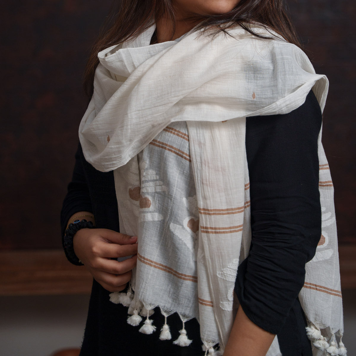 Cotton Jamdani White Stole